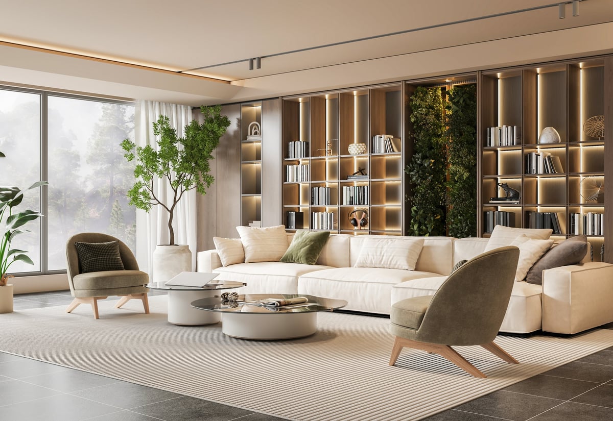 Elegantly designed and spacious modern living room that exudes comfort and style