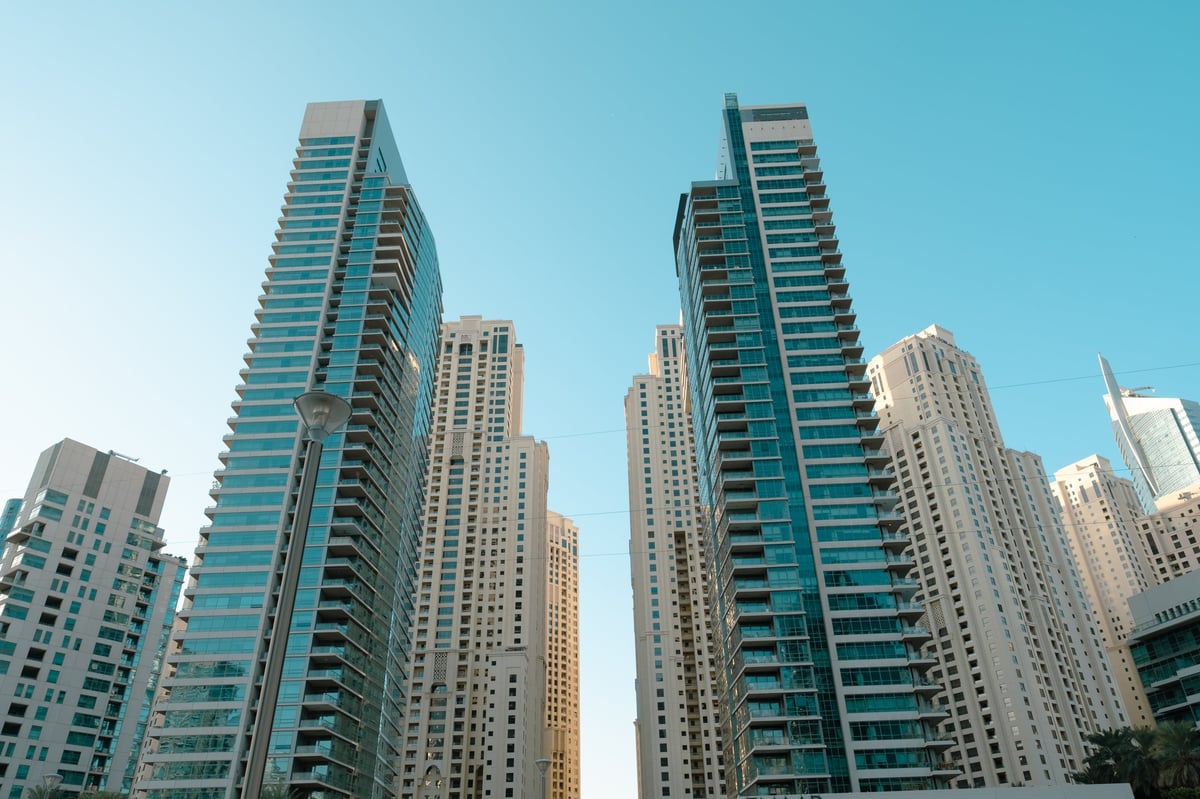 Dubai Marina skyline from road